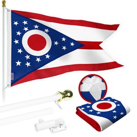 G128 Combo Pack: 5 Ft Aluminum Spinning Flagpole (White) & Ohio OH State Flag 2.5x4 Ft, StormFlyer Series Embroidered 220GSM Spun Polyester | Pole with Flag Included
