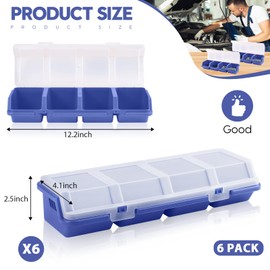 Duogalia 6 Pack Screw Organizer Box with Lids, 4 Compartments Tool Bin Stackable Sorting Screw Toolbox for Garage Nails Hardware Workbench Organizing Storage, Blue