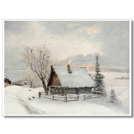 Huabsad Vintage Cottage Christmas Canvas Wall Art Retro Snow Winter Village Landscape Famous Oil Painting Wall Art Prints Antique Farmhouse Aesthetic Pictures Wall Decor 16x24in Unframed