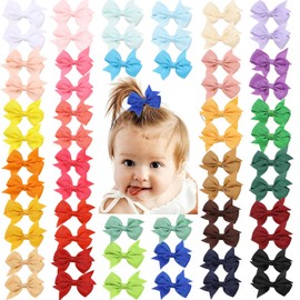 60pcs 2.2 Inches Baby Girls Hair Bows Alligator Clips Grosgrain Ribbon Hair Barrettes for Kids Toddlers Teens Gifts In Pairs (Blue B)