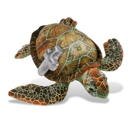 DolliBu Sea Turtle Stuffed Animal with Silver Cross and Personalization - Religious Baby Baptism Gifts for Boys and Girls, Dedication Christening Gifts Plush Prayer Toy Healing Teddy Bear - 14 Inches