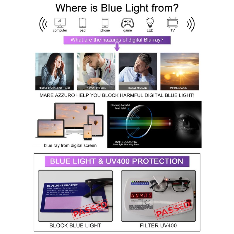 MARE AZZURO Lightweight Progressive Multifocus Reading Glasses Blue Light Blocking