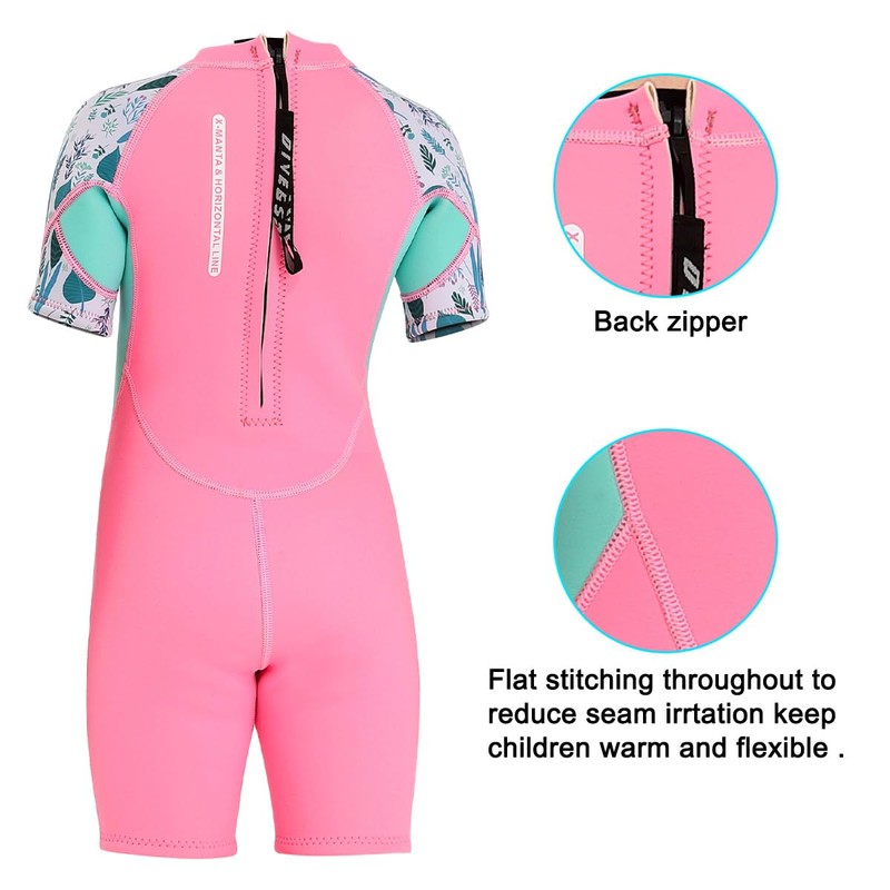 Kids Wetsuit Shorty Suits Girls 2.5mm Neoprene Swimsuit UV Protection