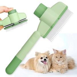 NICECONE Flea Comb for Dogs and Cats with Release Button - Pet Hair Removal Comb for Grooming, Deshedding & Flea Control - Stainless Steel Teeth for Short/Long Hair (Green)