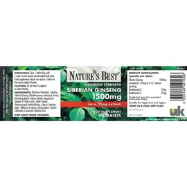 Premium Siberian Ginseng 1500mg - Highly Researched 'Adaptogen' - 60 Tablets, 1-a-Day - 2 Month's Supply - High-Strength Immune System Support - Popular Choice for Women - Small, Easy to Swallow
