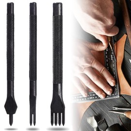 Leather Craft Rhombus Perforation Tool, Set of 3, Leatherwork, Hole Spacing 0.1 inch (3 mm), Anti-slip Handle, Abrasion Resistant, DIY Leather Tool, Perforation, Leather Craft Tool, Handicraft,