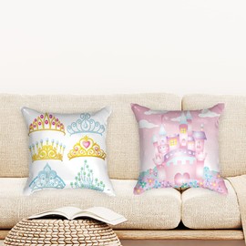 Ulticool - Cushion Cover - Castle Crowns Tiara - Set of 2 Designs - 45 cm x 45 cm - Decorative Cushion without Filling - Cushion Cover Accessories for Sofa/Bed - Pink