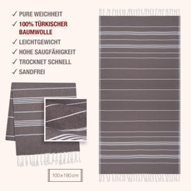 TOWELAND Soft and Durable Cotton Towel for Sauna, Yoga, Beach, 100% Cotton, Perfect as Sauna Towel, Hand Towel, Beach Towel or Bath Towel (Brown, Striped Model (100 x 180))