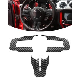 Bonbo Steering Wheel Cover Decoration Interior Trim Kit Interior Accessories for 2015-2022 Ford Mustang, Carbon Fiber