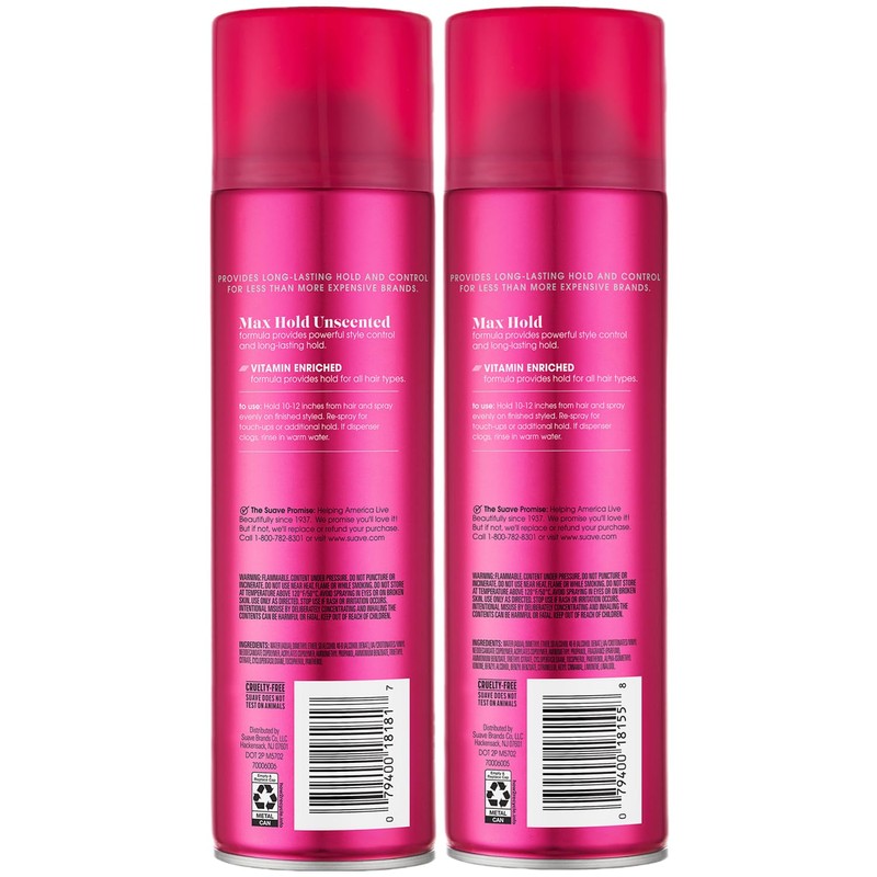 Suave Hairspray Max Hold Variety 2-Pack, Unscented & Scented Formulas