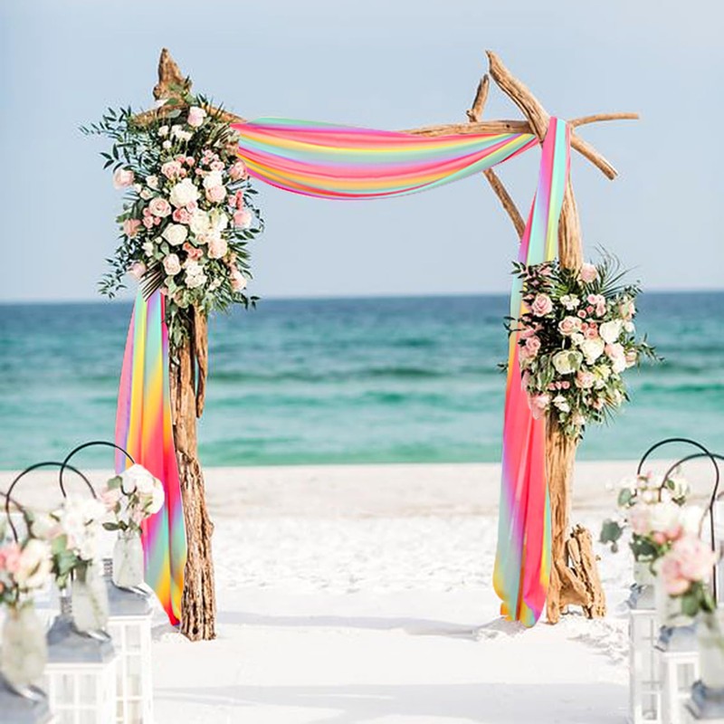 DUOBAO Rainbow Chiffon Wedding Arch Decor Kit - 2 Panels