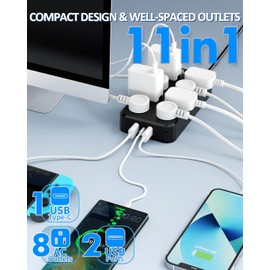 Outdoor Power Strip Weatherproof, Waterproof Surge Protector with 8 Wide Outlet with 3 USB Ports, 10FT Extension Cord,1875W Overload Protection,Outlet Extender for Christmas Lights ETL Listed Black