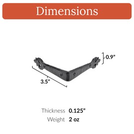 2 Pack - 3.5 Inch Metal Corner Bracket for Furniture - Black - Handmade Decorative Corner Braces - Rustic Metal Corner Brackets for Tables, Desks, Shelves, Boxes and Chests - The Tuscan Series