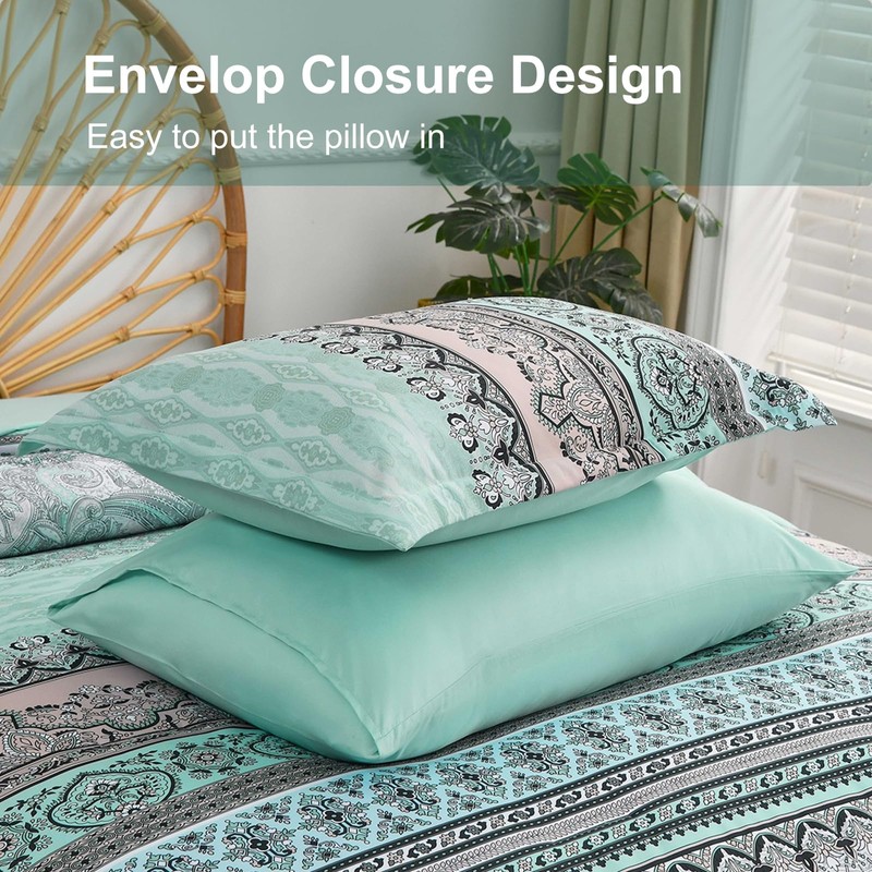 WONGS BEDDING Double Size Bohemian Duvet Cover Mint Green Colorful