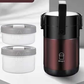 Scizorito Stackable Stainless Steel 3-Tier Lunch/Snack Box, Vacuum Stainless Steel Leak-Proof Insulated Thermos, Suitable for Carrying Food to Office, Outdoor Picnic(64oz, Noble Brown)