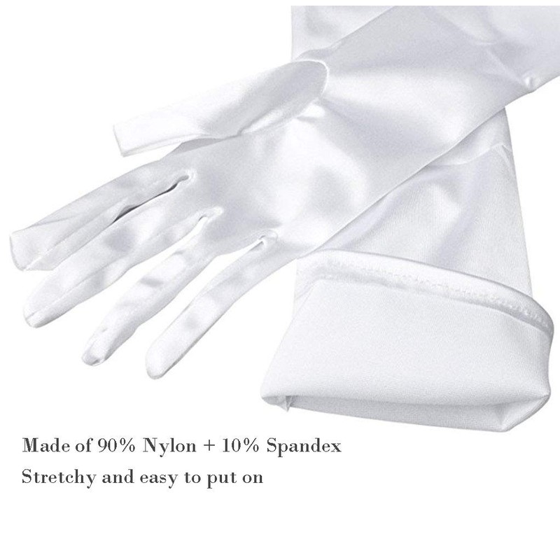Lansian Women's 21'' Long Satin Gloves White Elbow Length 1920s