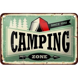 DekoNo7 Tin Sign 18 x 12 cm Camping Zone since 1950
