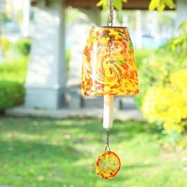 DREAM GARDEN Solar Wind Chimes for Outside, Glass Wind Chime Outdoor Colorful Windchimes with Solid Wood Striker Melody Wind Bell Unique Gifts for Mom Women Grandma, Orange