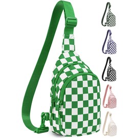 KAHADI Checkered Sling Bag for Women, Small Checkered Crossbody Chest Bag with Shoulder Strap, Purse Travel Fitness(Green)