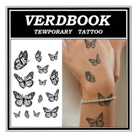 VERDBOOK Waterproof Temporary Tattoos: 2-Sheet Tattoo Kit with Realistic Body Stickers, Semi-Permanent Tattoos for Adults Lasting 7-15 Days – Safe for Men & Women, Butterfly Tales