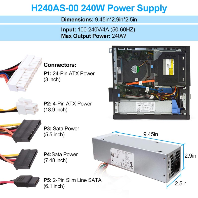 S-Union 240W Power Supply Unit Replacement for Dell OptiPlex 390