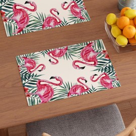 XCHI Flamingos Palm Leaves Flowers Summer Placemats Set of 4 Table Mats 12x18 Inch