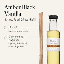 LAFCO New York Reed Diffuser Refill, Amber Black Vanilla - 8.4 oz - Up to 4-Month Fragrance Life - Includes Natural Wood Reeds - Free of Dyes & Propellants - Made in The USA