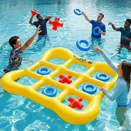Conderyang Pool Games Set Giant Inflatable Tic-Tac-Toe Board with 10 Balls 2-10 Players 4.6 Ft Foldable Floating Water Toys Outdoor Play Pool Toys for Summer Swimming Pools Family Reunion Games Party