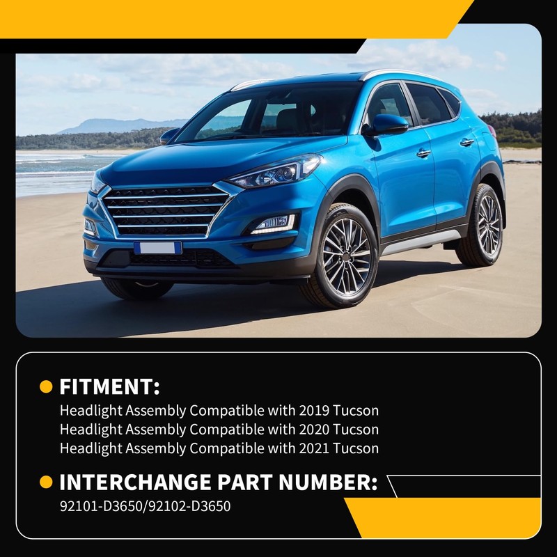 Jecoupoon 92101D3650 Driver Side Halogen Headlight Assembly w/DRL Comptible with