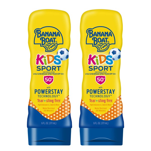 Banana Boat Kids Sport Sting-Free, Tear-Free, Broad Spectrum Sunscreen Lotion, SPF 50, 6oz., 2 Count (Pack of 1)