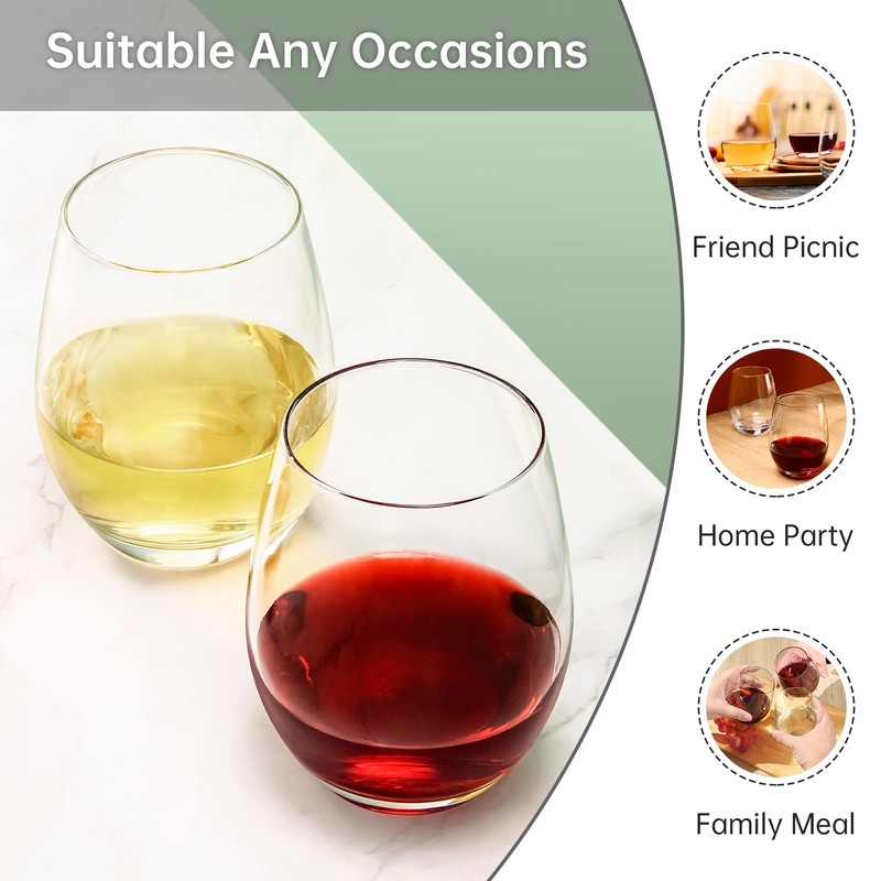 UMI UMIZILI Stemless Wine Glass Set of 12, 14OZ Wine