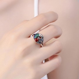 Zeshimb Cute Fish Flower Ring Small Lucky Koi Ring Adjustable Open Wrap Fish Floral Ring Lovely Fish Index Finger Ring Vintage Brocade Fish Statement Ring Jewelry for Women