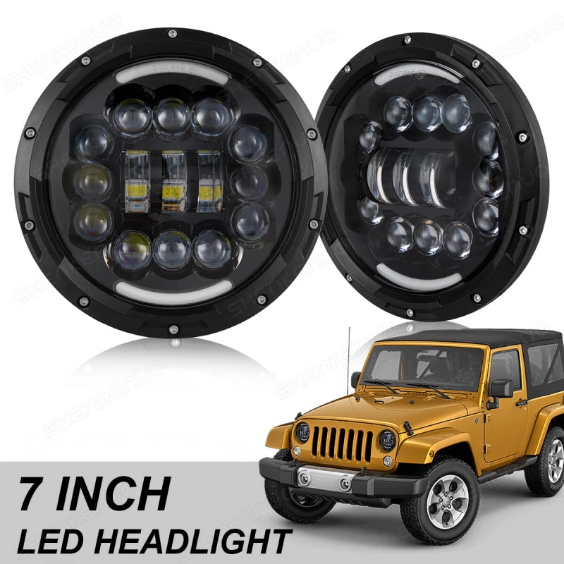 SHENKENUO For Hummer H2 2003-2009 Pair 7" inch Round LED
