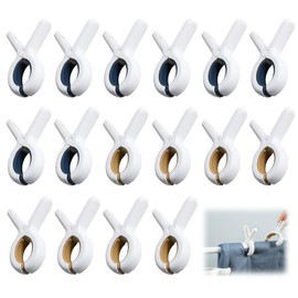 16 Pack Towel Clips for Sun Loungers, Beach Towel Clips, Sunbed Towel Clips - Secure Hold Without Damage, Non-Slip Grip for Poolside, Travel, Backyard (9.5 x 6.5 x 1.8cm, 8 Khaki + 8 Blue)