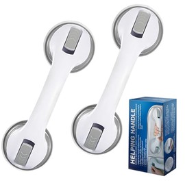 12-Inch Suction Grab Bars for Bathtubs and Showers - 2 Pack Heavy-Duty Bathroom Safety Handles for Seniors and Shower Chairs (Gray/White) Grab Bars can be attached to Tiles, Glass & Hard Plastic ONLY