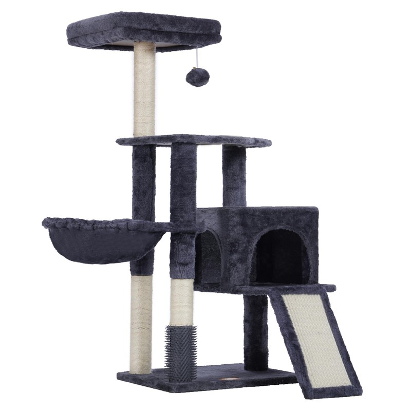 Heybly Cat Tree with Cat Self Groomer Brush, Cat Tower