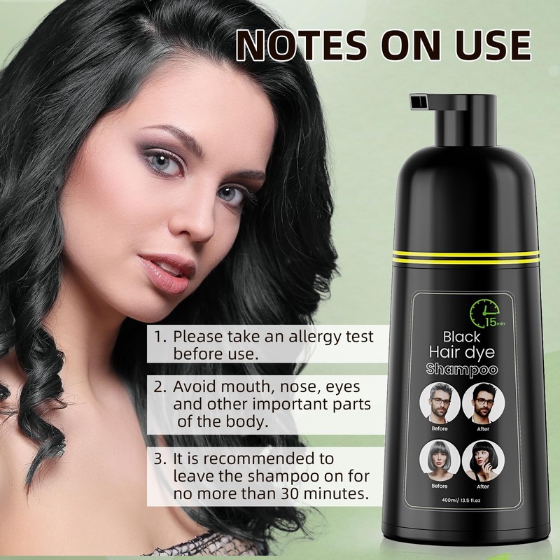 Black Hair Dye Shampoo, Semi-Permanent Hair Color Shampoo for Women