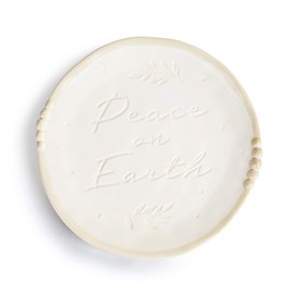 DEMDACO Peace On Earth Classic White 11 Inch Stoneware Round Serving Plate Platter