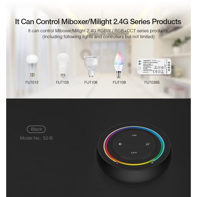 LIGHTEU, Miboxer 2.4GHz Rainbow Remote Control Compatible with Miboxer RGBCCT