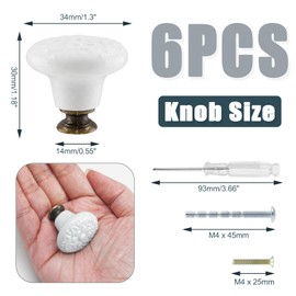 Biaungdo 6 Pcs White Ceramic Kitchen Cabinet Knobs, Retro Ceramic Dresser Knobs, Vintage Round Drawer Knobs, Decorative Knobs and Pulls, Closet Door Knobs Handles for Cabinet, Drawer, Cupboard