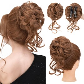 S-noilite Claw Clip Messy Bun Hair Pieces Tousled Updo Fake Hair Bun Chignon Wavy Curly Messy Bun with Clip Hair Extensions Scrunchie Clip on Bun Ponytail Hairpieces for Women(12)