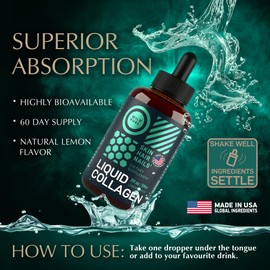 Liquid Collagen Peptides with Biotin Drops - 15,000mcg Collagen Liquid for Women and Men plus Biotin - Youthful Skin, Hair Growth, Strong Nails - Hair Vitamins for Hair Loss - Lemon Flavor - 2x2oz