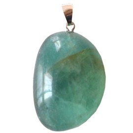 Fluorit Stein Kettenanhänger für Damen und Herren | Echter grüner Kristall Edelstein Anhänger mit Silberöse | Grüner Fluorit Trommelstein Heilstein Schmuck