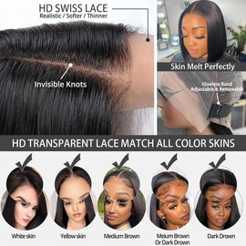Bestvivid 13x4 Lace Front Bob Wig Human Hair HD Lace Glueless Bob Wig Human Hair 13x4 HD Transparent Short Straight Frontal Bob Wig for Black Women Human Hair Pre Plucked with Baby Hair Free Part