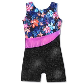 Belovance - Maillot para niñas con pantalones cortos, diseño de mariposas brillantes, sin mangas, color rosa, Floral, 4-5 Años