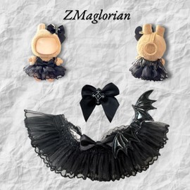 ZMaglorian Dress and Bow for Plush Toy, Black Witch Costume with Wings, Complete Gift Set
