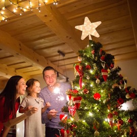 Nicecho Christmas Tree topper Star LED battery light up XMAS Treetop with 8 long holders