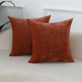 Qanatmz Terracotta Cozy Soft Throw Pillow Covers Decorative Chenille Square Couch Cushion Cases for Sofa Decor, Set of 2, 18 x 18 Inches