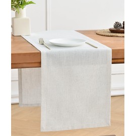 Wracra Off White Linen Table Runner 275cm Long Machine Washable Rustic Farmhouse Table Runner for Dining Holiday Parties and Everyday Use(Off White, 275cm)
