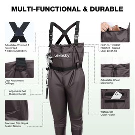 Lekesky Unisex Fishing Waders 2-Ply Nylon/PVC Chest Waders for Men, Waterproof Fishing Hunting Waders